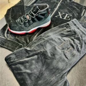 Designer Streetwear, Zip-Up Track Jacket Jogger Pants Set, Velour Material